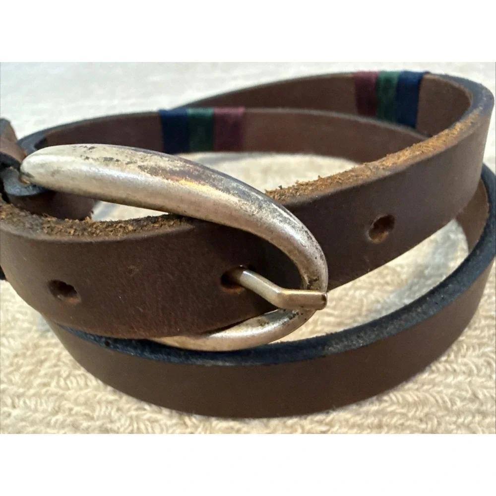 Industria Argentina Brown Handmade Leather Embroidered Gaucho Polo Belt 32